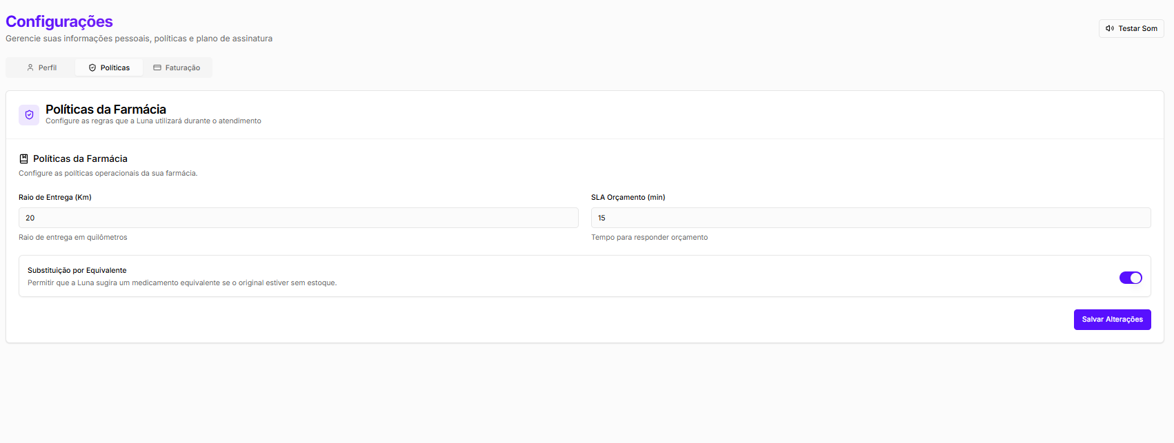 Configurações da Plataforma